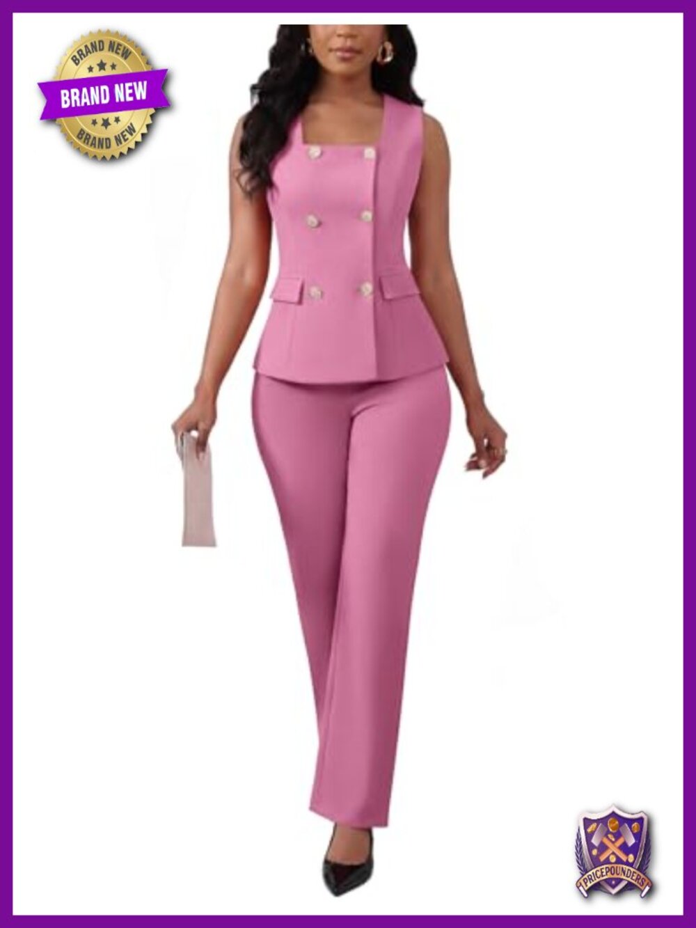 2 Piece Blazer Vest & Pants Set Sleeveless Business Office Work Suit